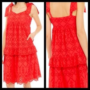 NWT Brand New Crown and Ivy Women's Tie Strap Eyelet Midi Dress 12 Red